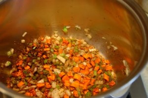 Saute the mirepoix to maximize flavor